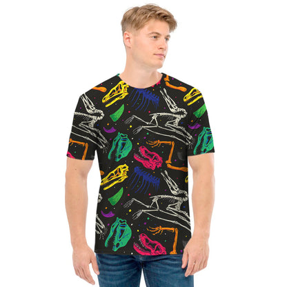 Colorful Dinosaur Fossil Pattern Print Men's T-Shirt