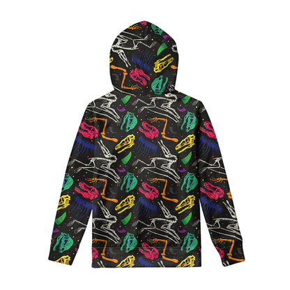 Colorful Dinosaur Fossil Pattern Print Pullover Hoodie