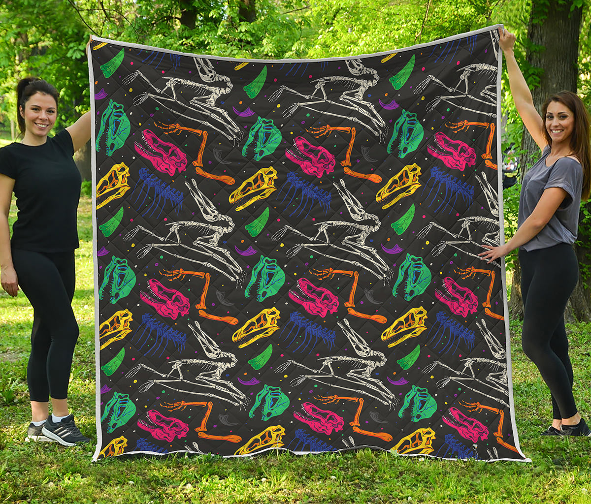 Colorful Dinosaur Fossil Pattern Print Quilt