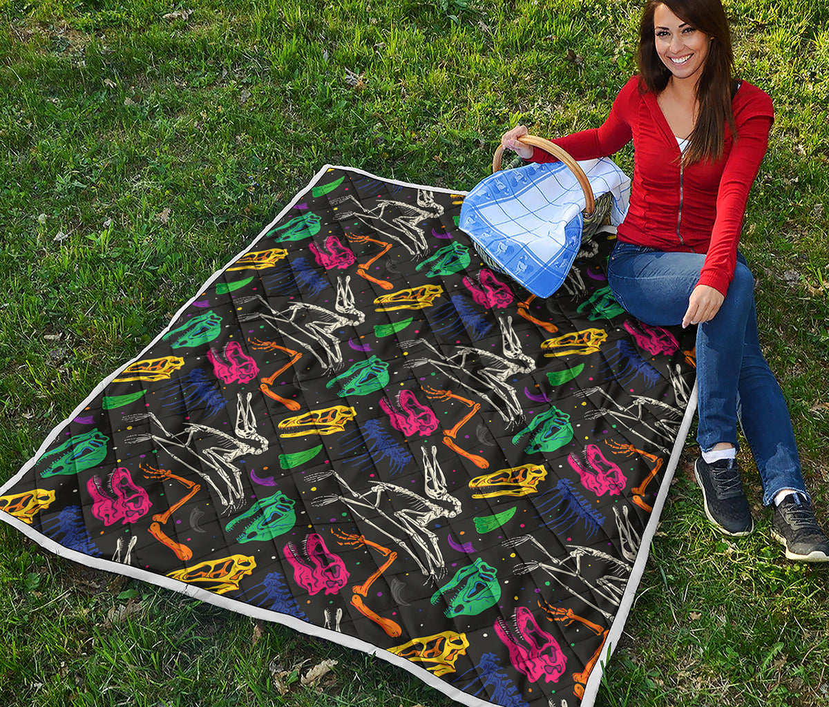 Colorful Dinosaur Fossil Pattern Print Quilt