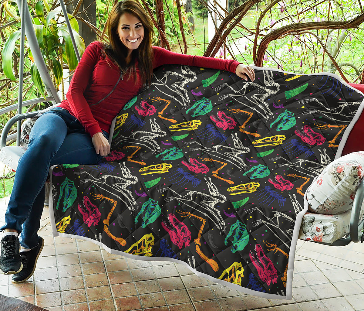 Colorful Dinosaur Fossil Pattern Print Quilt