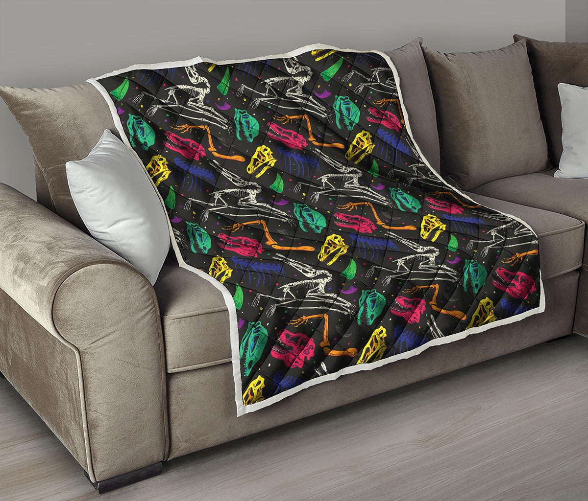 Colorful Dinosaur Fossil Pattern Print Quilt