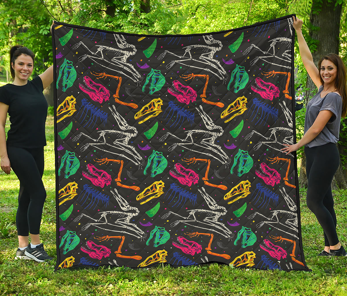Colorful Dinosaur Fossil Pattern Print Quilt