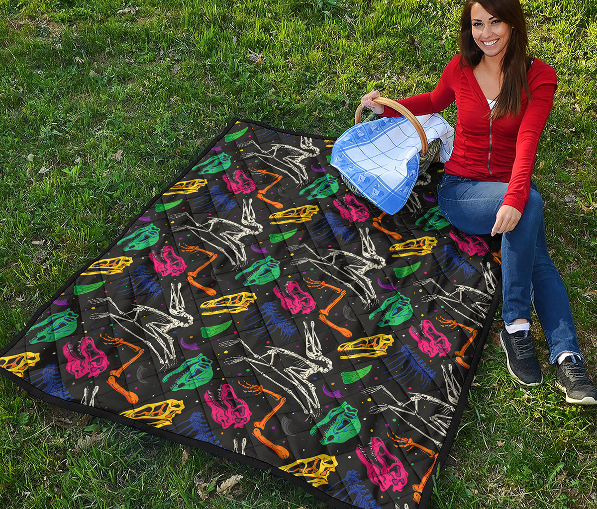 Colorful Dinosaur Fossil Pattern Print Quilt
