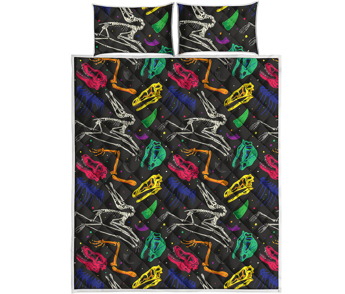Colorful Dinosaur Fossil Pattern Print Quilt Bed Set