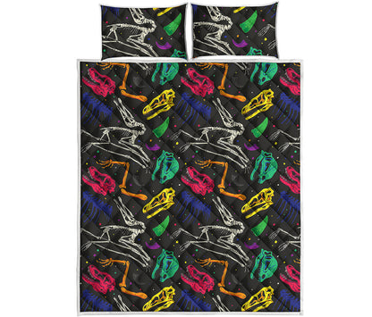 Colorful Dinosaur Fossil Pattern Print Quilt Bed Set