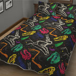 Colorful Dinosaur Fossil Pattern Print Quilt Bed Set