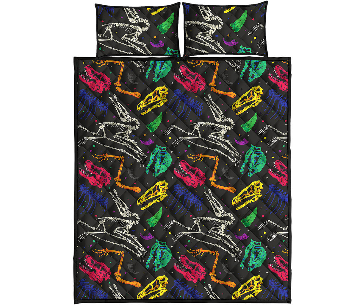 Colorful Dinosaur Fossil Pattern Print Quilt Bed Set