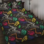 Colorful Dinosaur Fossil Pattern Print Quilt Bed Set