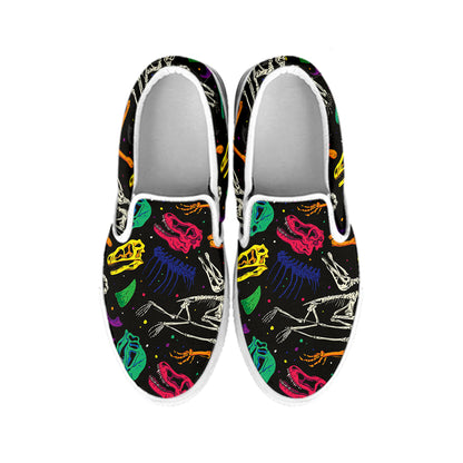 Colorful Dinosaur Fossil Pattern Print White Slip On Shoes