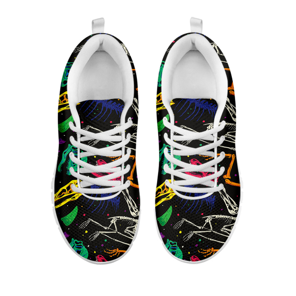 Colorful Dinosaur Fossil Pattern Print White Sneakers