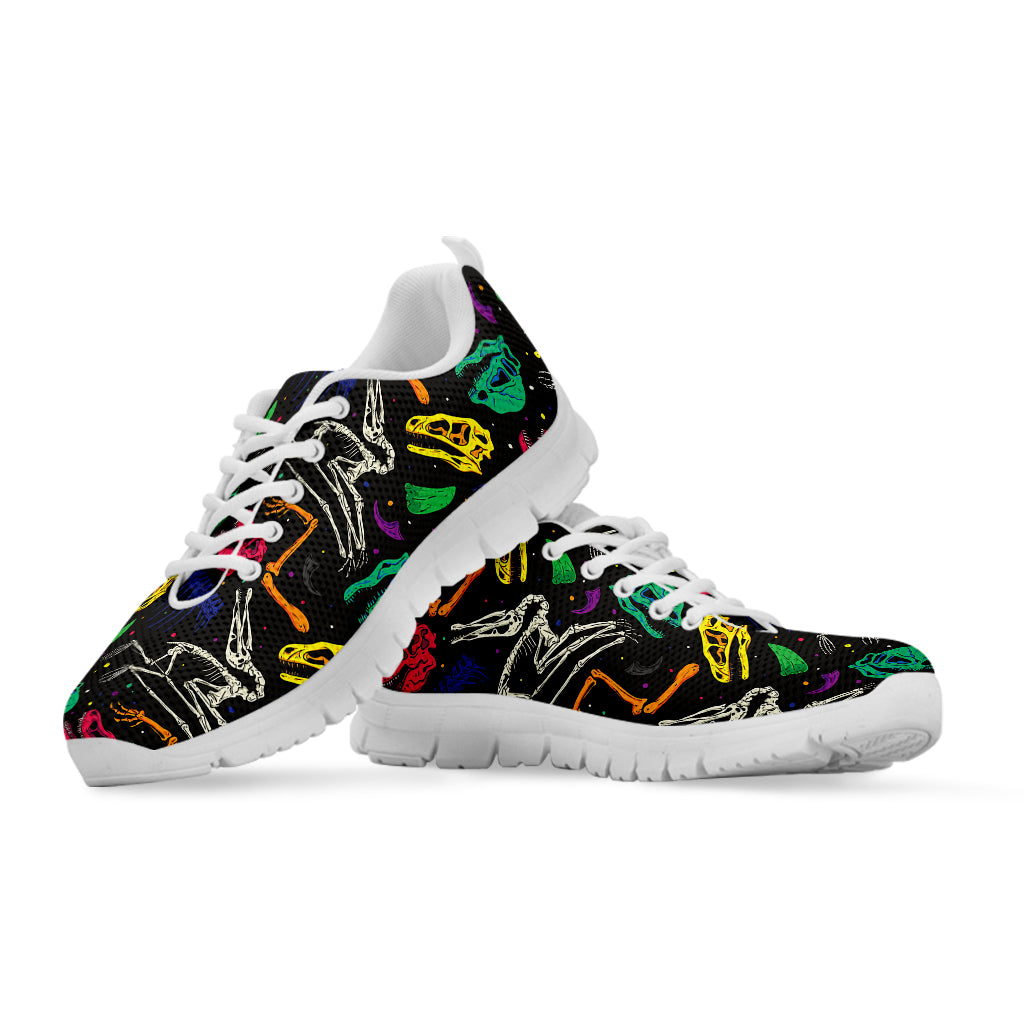 Colorful Dinosaur Fossil Pattern Print White Sneakers