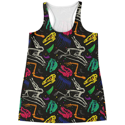 Colorful Dinosaur Fossil Pattern Print Women's Racerback Tank Top