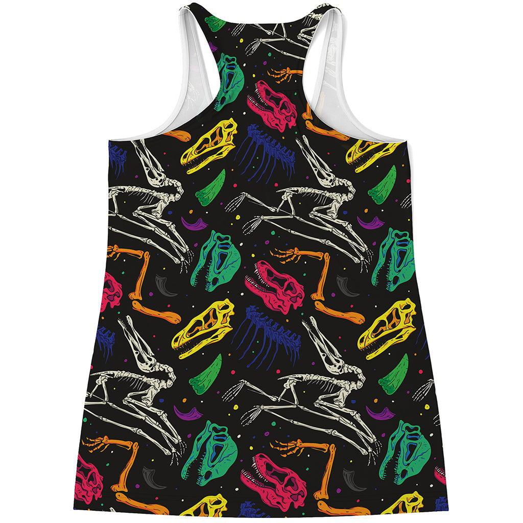 Colorful Dinosaur Fossil Pattern Print Women's Racerback Tank Top