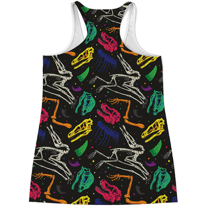 Colorful Dinosaur Fossil Pattern Print Women's Racerback Tank Top
