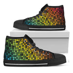 Colorful Disco Lights Pattern Print Black High Top Shoes