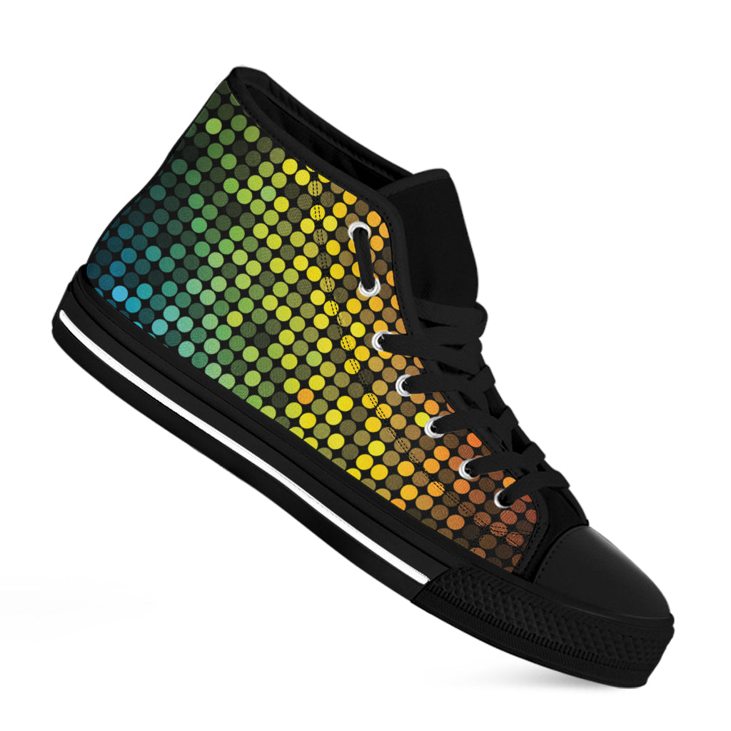 Colorful Disco Lights Pattern Print Black High Top Shoes