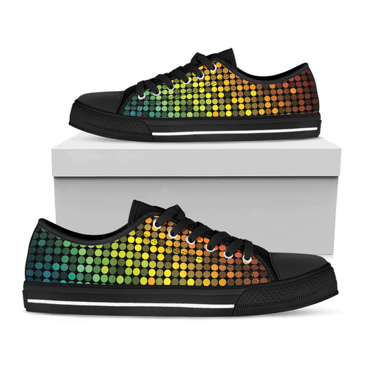 Colorful Disco Lights Pattern Print Black Low Top Shoes