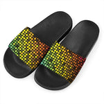 Colorful Disco Lights Pattern Print Black Slide Sandals