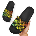 Colorful Disco Lights Pattern Print Black Slide Sandals