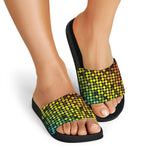 Colorful Disco Lights Pattern Print Black Slide Sandals