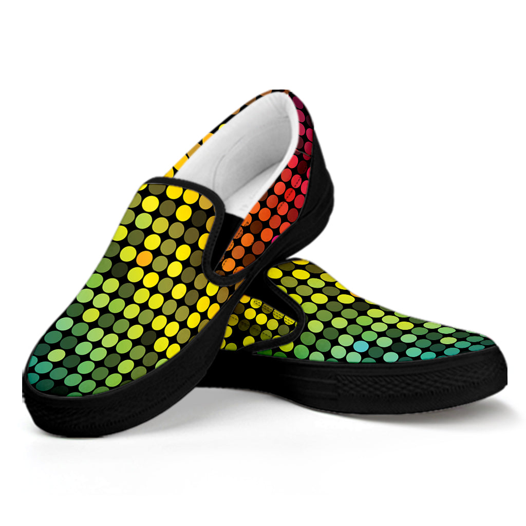 Colorful Disco Lights Pattern Print Black Slip On Shoes