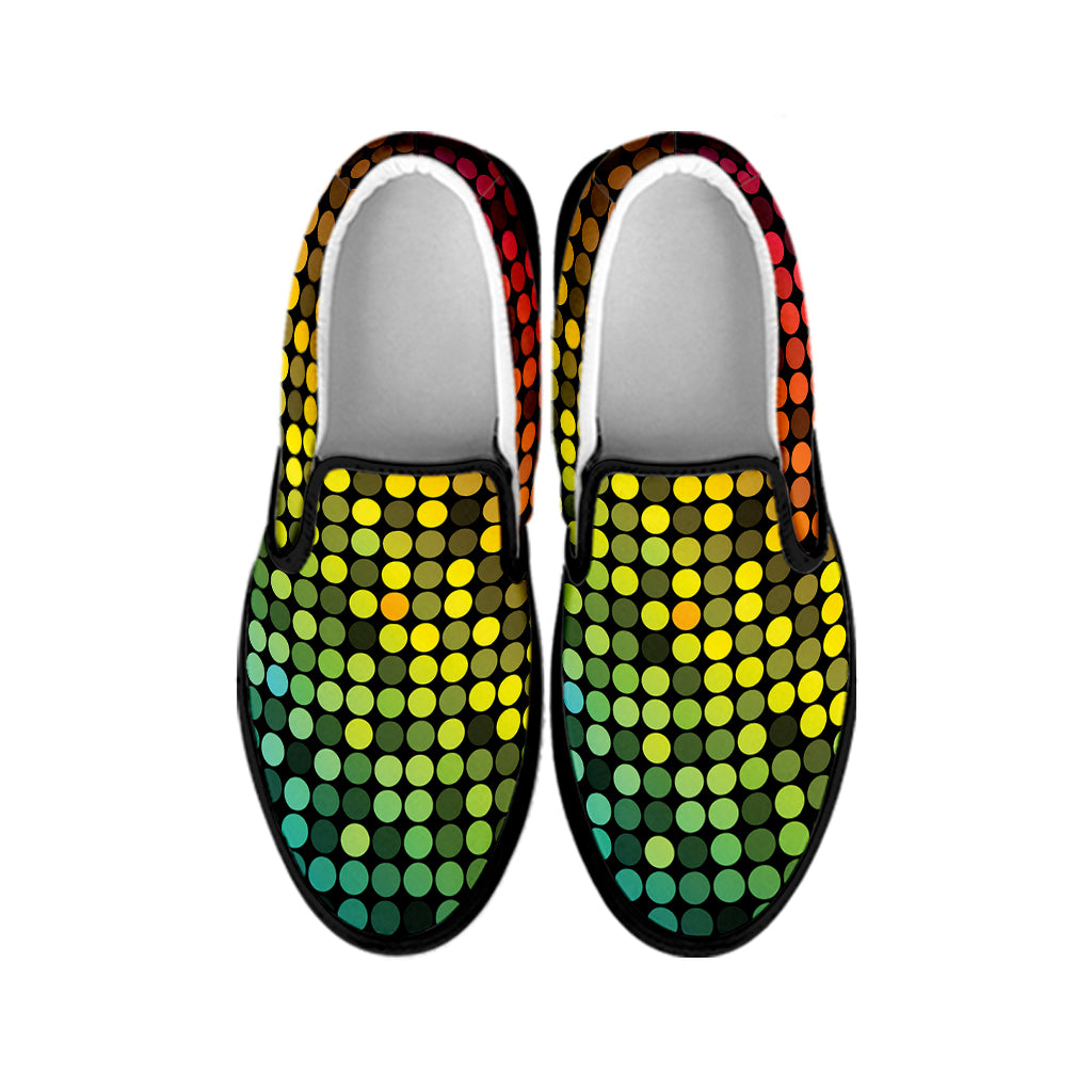 Colorful Disco Lights Pattern Print Black Slip On Shoes