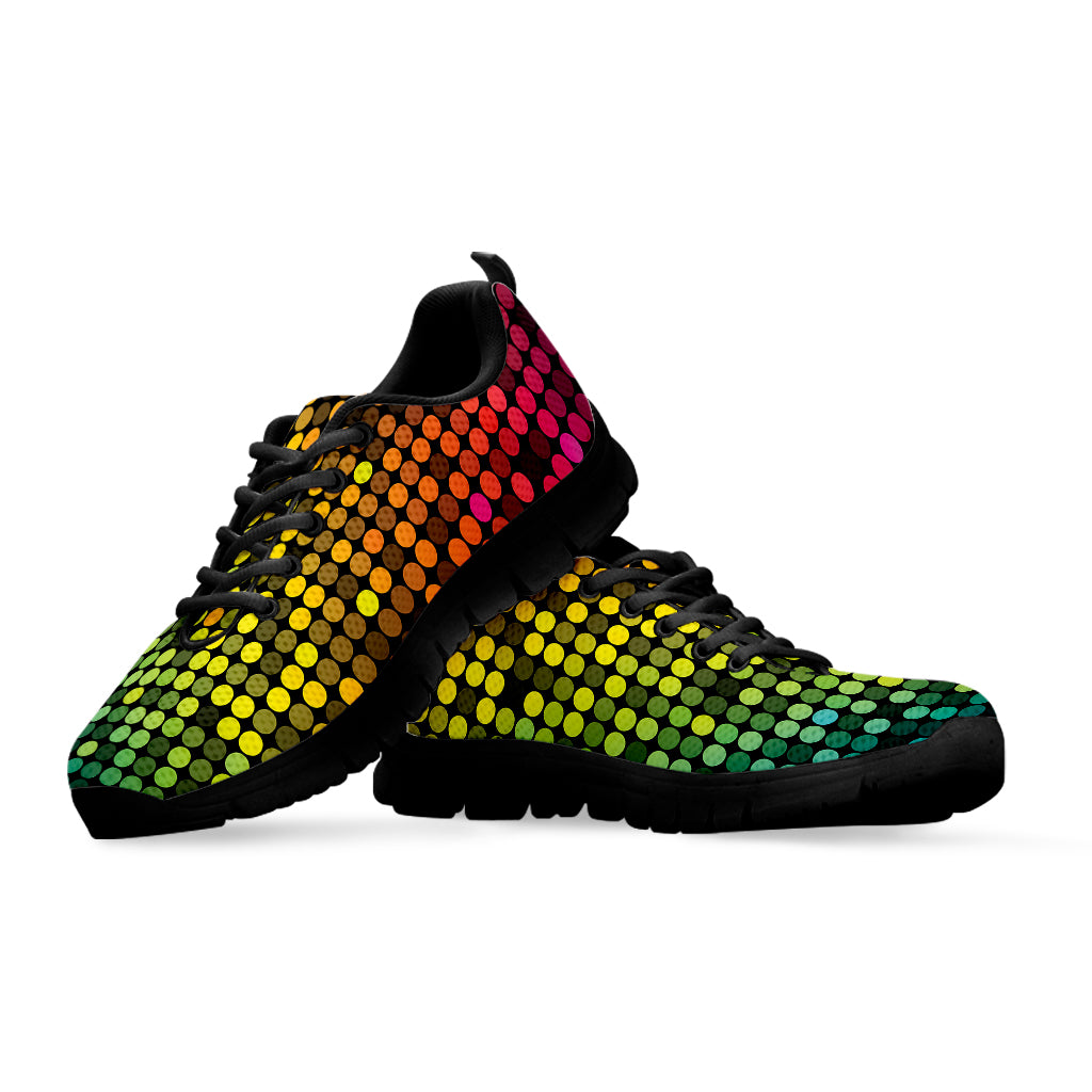 Colorful Disco Lights Pattern Print Black Sneakers