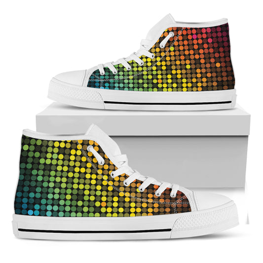 Colorful Disco Lights Pattern Print White High Top Shoes