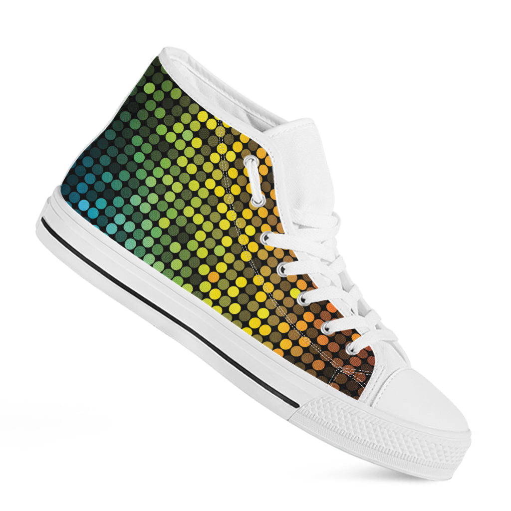 Colorful Disco Lights Pattern Print White High Top Shoes