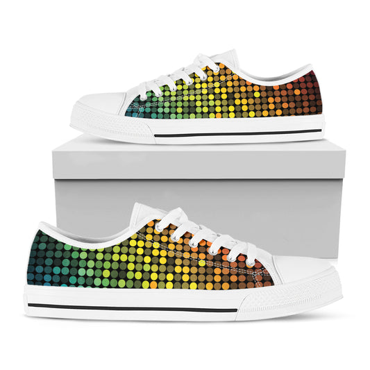 Colorful Disco Lights Pattern Print White Low Top Shoes