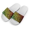 Colorful Disco Lights Pattern Print White Slide Sandals