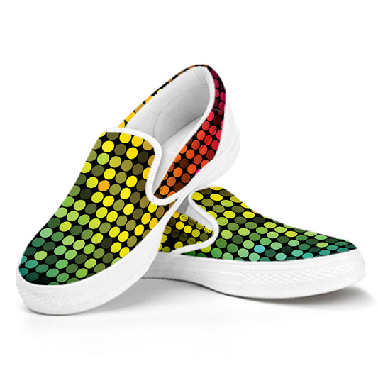 Colorful Disco Lights Pattern Print White Slip On Shoes