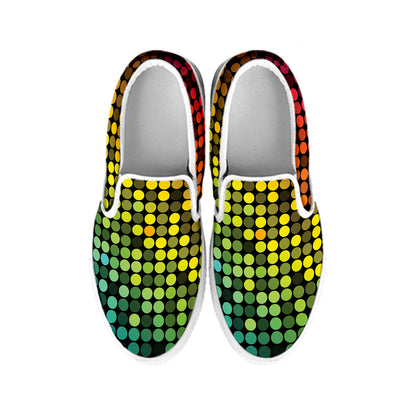 Colorful Disco Lights Pattern Print White Slip On Shoes