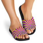 Colorful Dizzy Moving Optical Illusion Black Slide Sandals