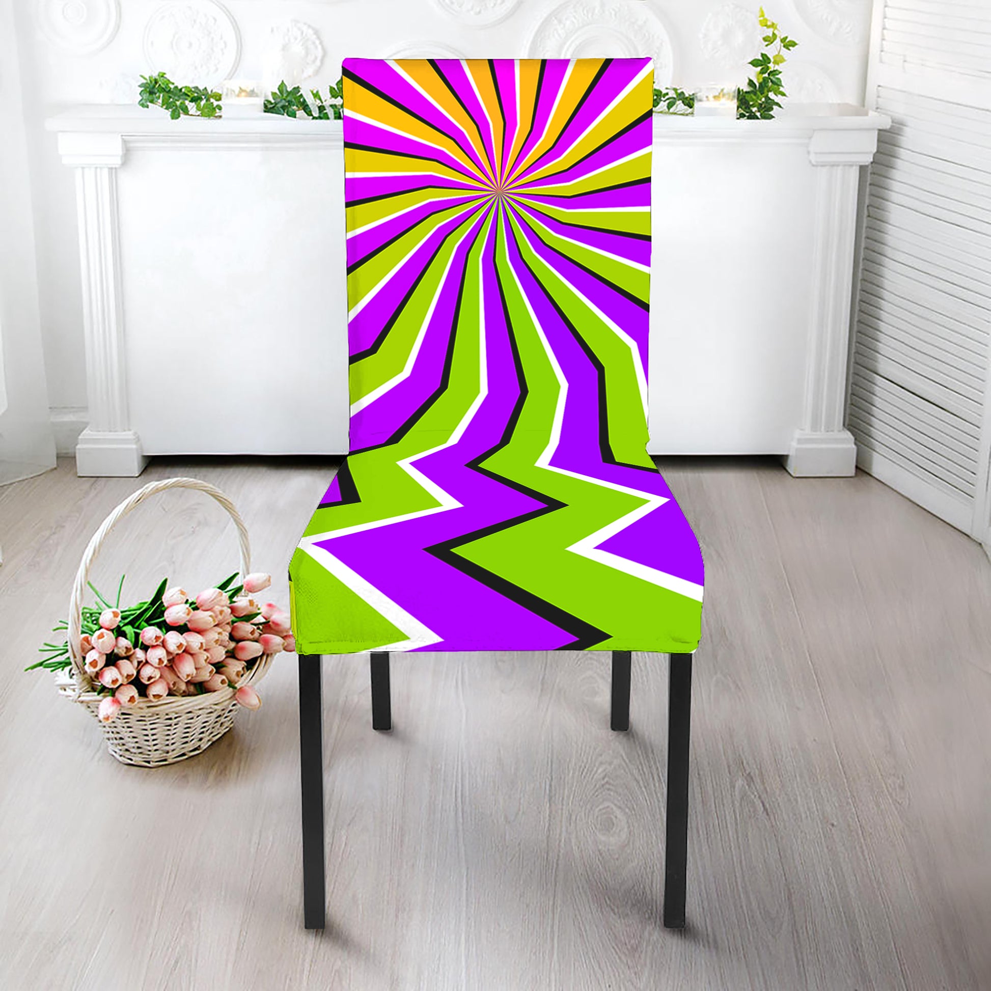 Colorful Dizzy Moving Optical Illusion Dining Chair Slipcover