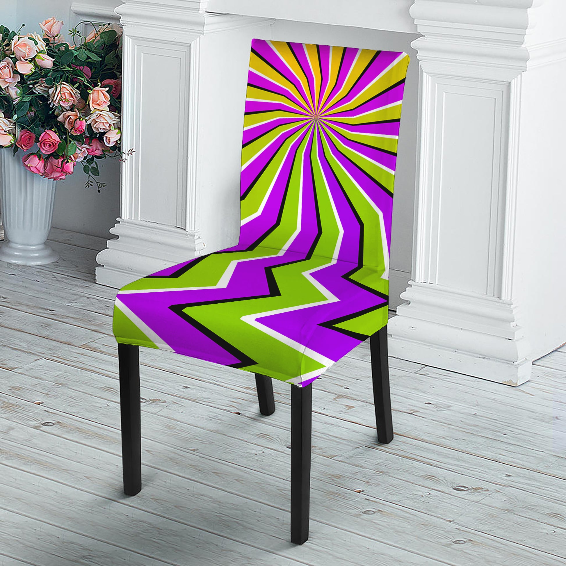 Colorful Dizzy Moving Optical Illusion Dining Chair Slipcover