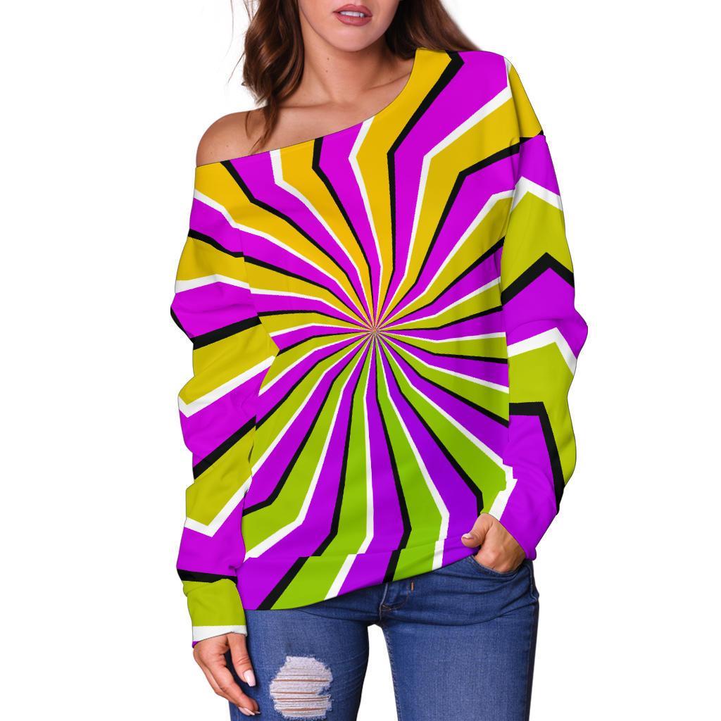 Colorful Dizzy Moving Optical Illusion Off Shoulder Sweatshirt GearFrost