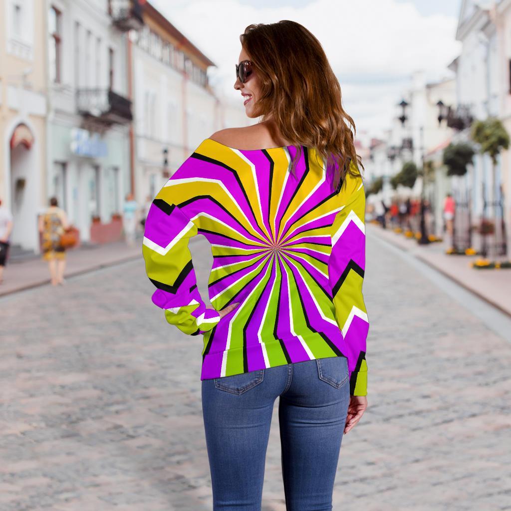 Colorful Dizzy Moving Optical Illusion Off Shoulder Sweatshirt GearFrost