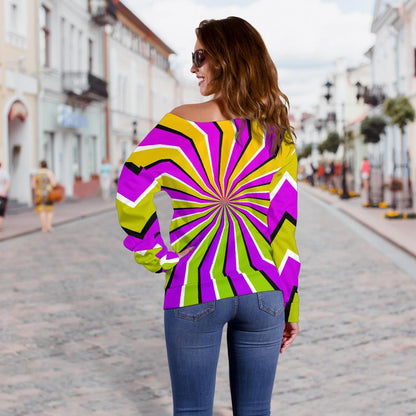 Colorful Dizzy Moving Optical Illusion Off Shoulder Sweatshirt GearFrost