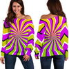Colorful Dizzy Moving Optical Illusion Off Shoulder Sweatshirt GearFrost