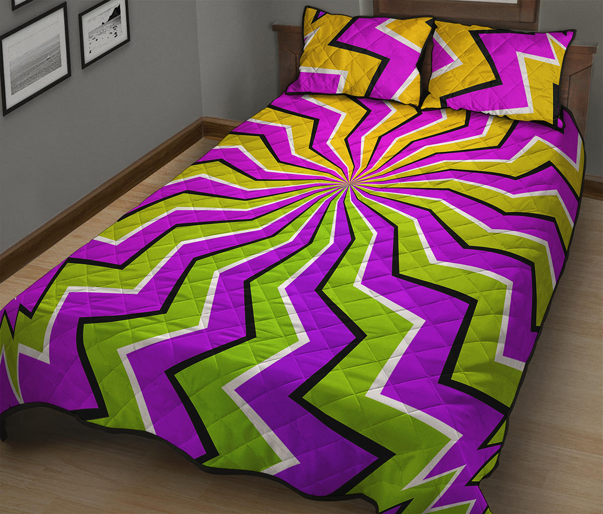 Colorful Dizzy Moving Optical Illusion Quilt Bed Set