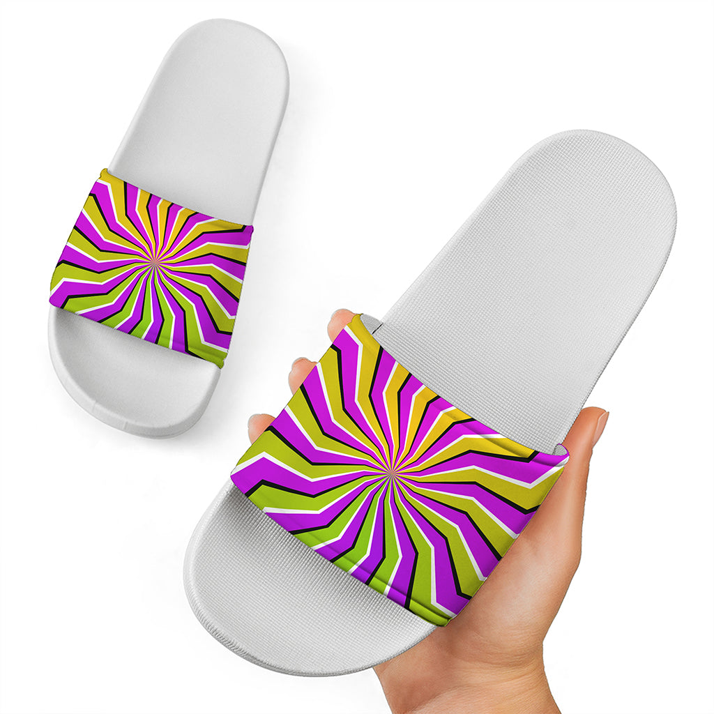 Colorful Dizzy Moving Optical Illusion White Slide Sandals