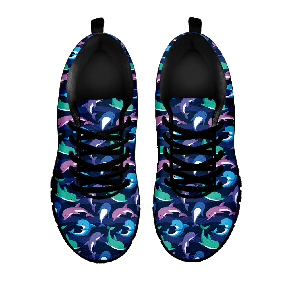 Colorful Dolphin Pattern Print Black Sneakers