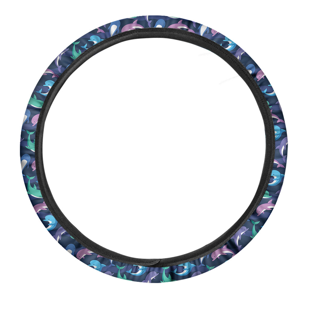 Colorful Dolphin Pattern Print Car Steering Wheel Cover