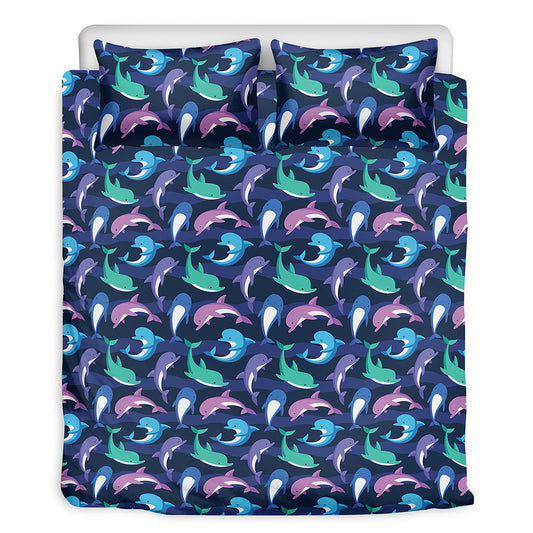 Colorful Dolphin Pattern Print Duvet Cover Bedding Set