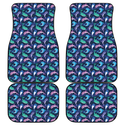 Colorful Dolphin Pattern Print Front and Back Car Floor Mats