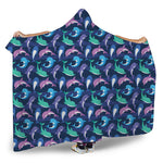 Colorful Dolphin Pattern Print Hooded Blanket