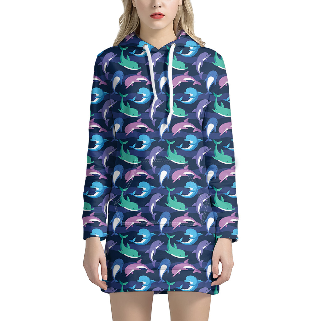 Colorful Dolphin Pattern Print Hoodie Dress