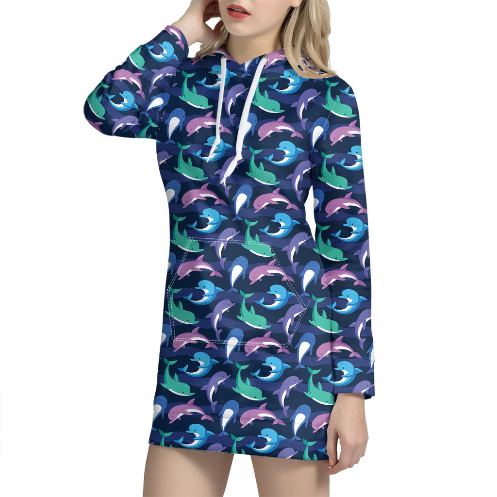 Colorful Dolphin Pattern Print Hoodie Dress